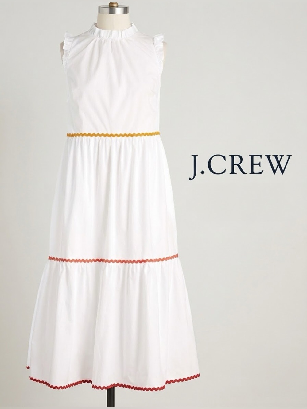 J Crew tiered Dress with Color Trim